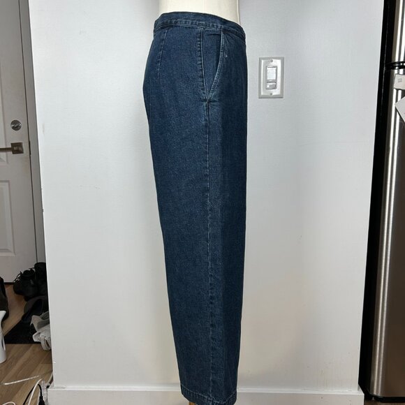 Rachel Comey Women Blue Straight Leg Cut-Off Side Zip Cotton Pull On Jeans 4 - Picture 5 of 9